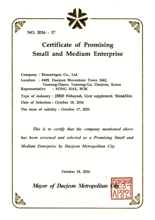Сертификат Перспективного Предприятия малого и среднего бизнеса  (АНГ) 2016